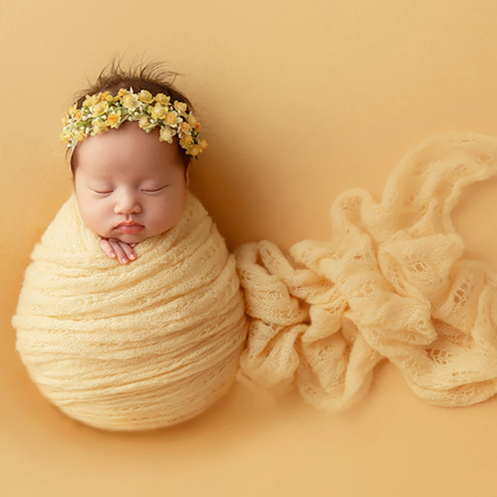  사진 소품 노란색 테마 세트,  담요, 신축성 랩, 포대기 레이스 모자, 머리꽃 스튜디오 사진 소품