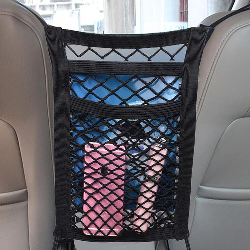 

Car Back Rear Trunk Organizer Net Mesh Seat Elastic String Magic Sticker Universal Storage Bag Pocket Auto Organizer