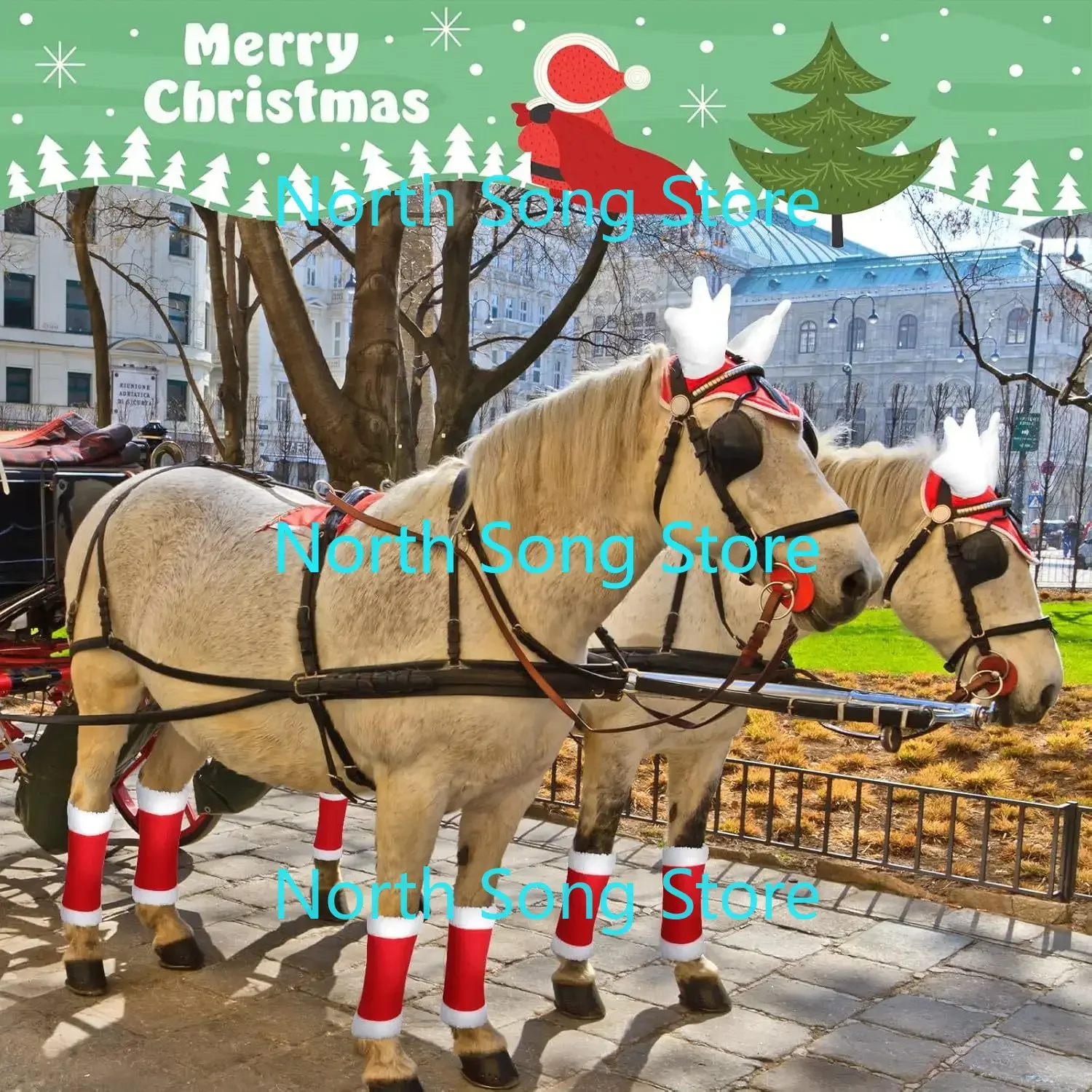 15Pcs Christmas Horse Accessory Includes Christmas Horse Leg Wraps  and Christmas Santa Hat Horse Cap for Holiday Christmas 4