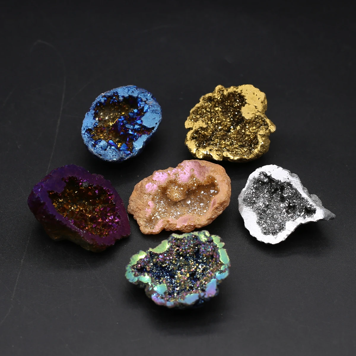 6PCS Wholesale Natural Agate Irregular Ornament Cornucopia Energy Gem Specimen Electroplating Jewelry Home Decor Charm Gift Part