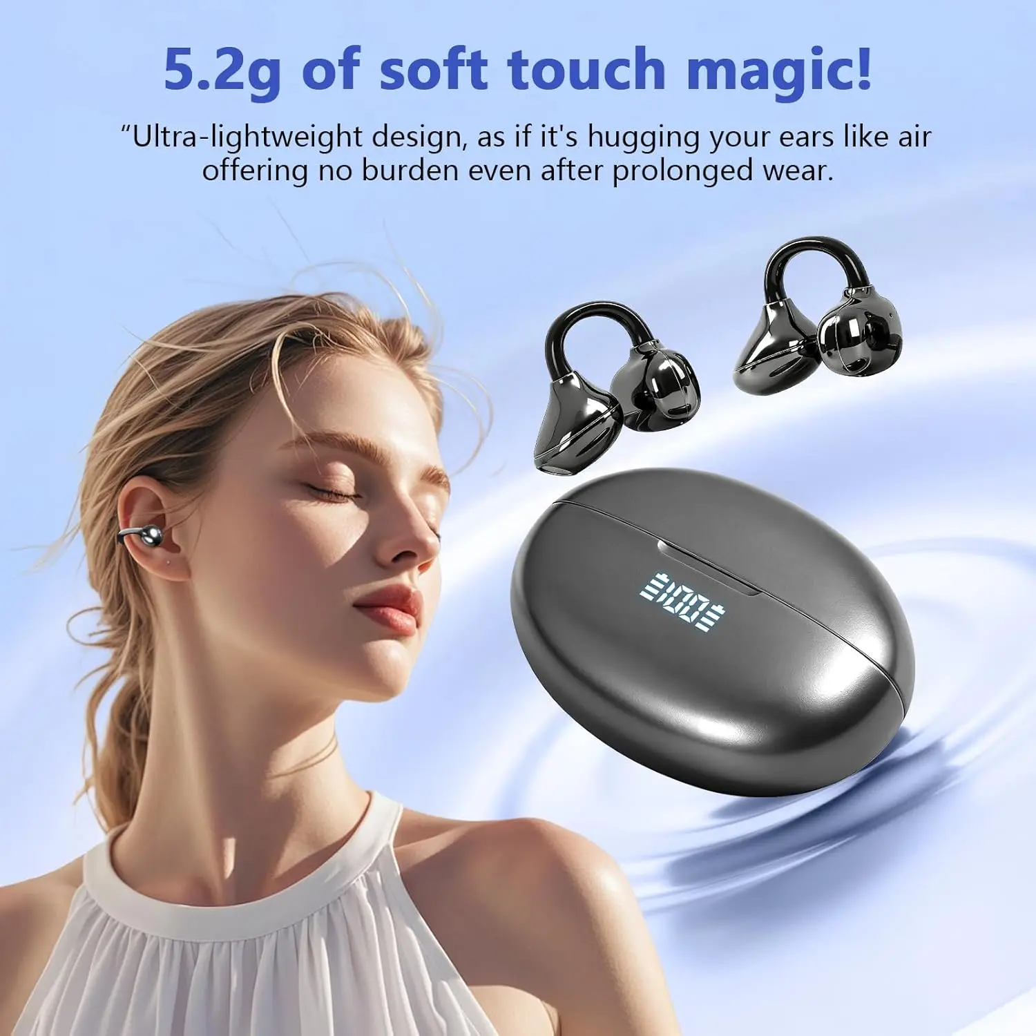 UYUXIO OWS 무선 이어버드 BT 5.4 헤드폰 HiFi 스테레오 이어폰, 48시간 재생, 투명한 통화, 휴대폰/노트북용 클립형