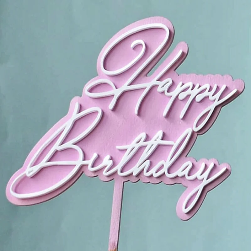 New Double Layer Happy Birthday Cake Topper Gold DIY Birthday Cake Topper for Kids Party Decorations Baby Shower