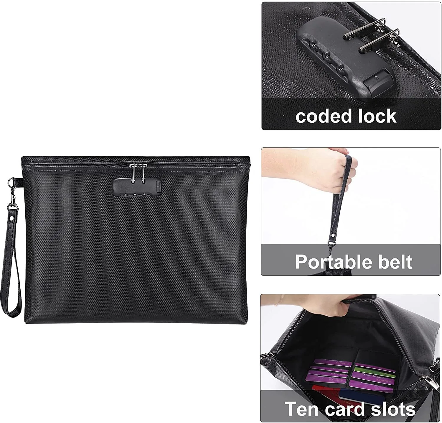 

Zipper Fireproof Document Bag Liquid Silicone Fireproof Material File Storage Bag Fire-Resistant Bag