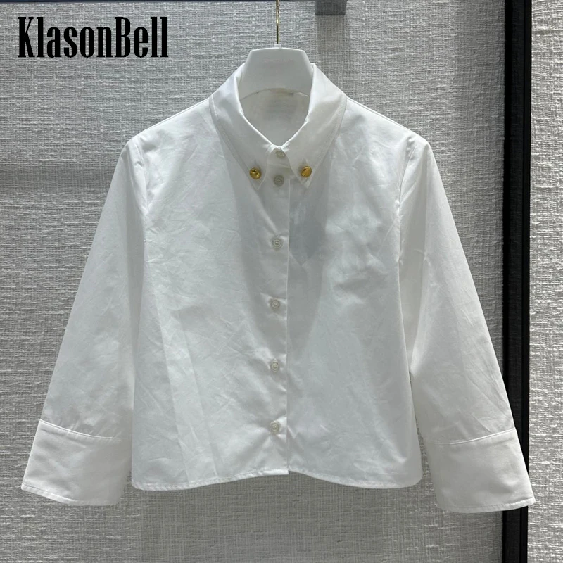 

4.27 KlasonBell Letter Embroidery Temperament Sweet Girl Short Blouse For Women Striped Print Long Sleeve Cotton Shirt