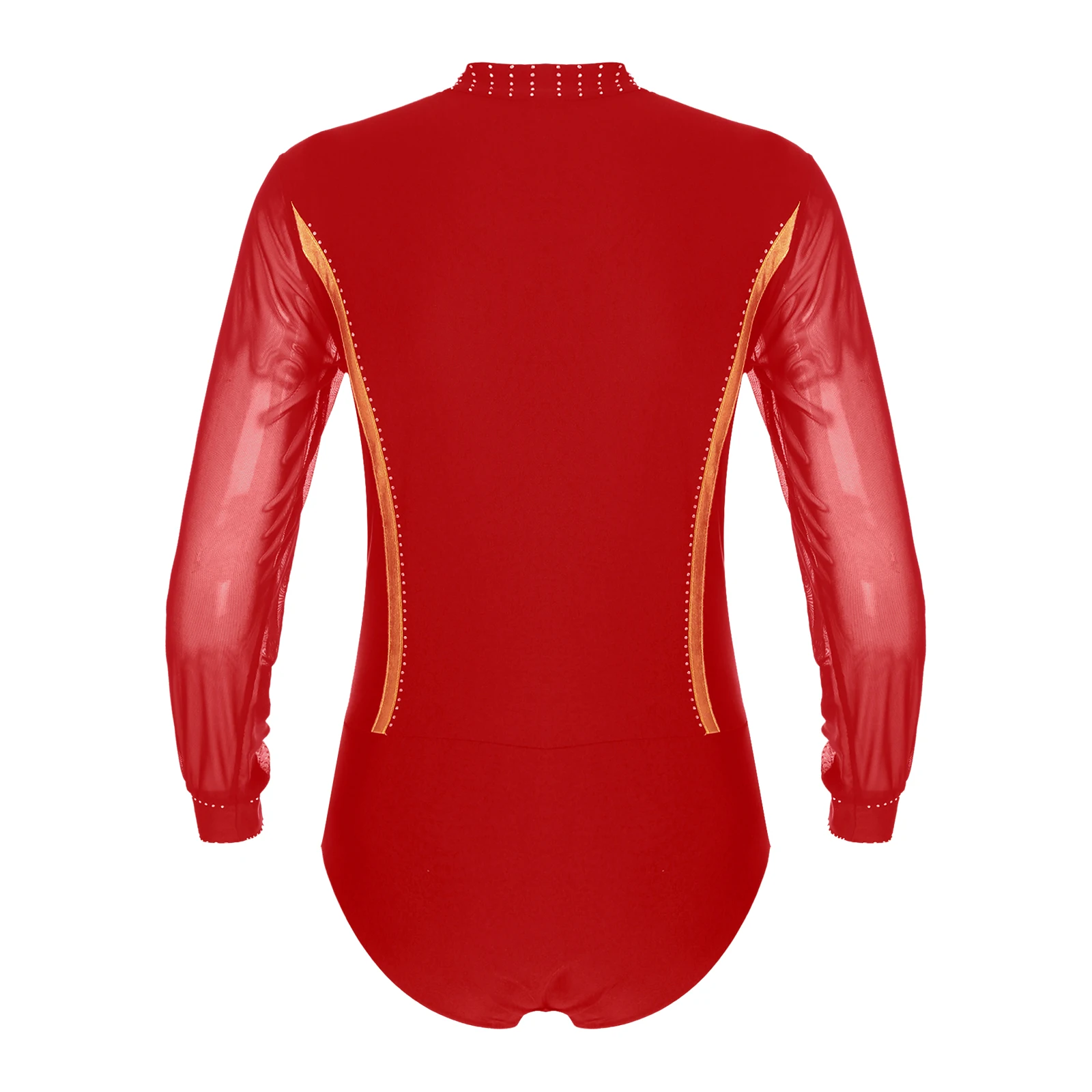 Mens Ballroom Samba Latin Dance Costume Tango Rumba Body Top Shiny Rhinestones Bodysuit V Neck Sheer Mesh Long Sleeve Leotard