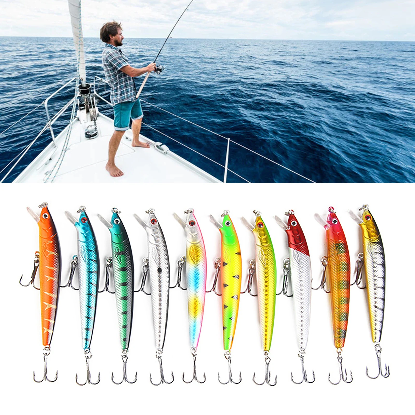 

10pcs Grinding Hooks Design Hard Fishing Lures ABS Hard Swimbaits Fishing Bait Set For Freshwater And Saltwater Fishing Supplies