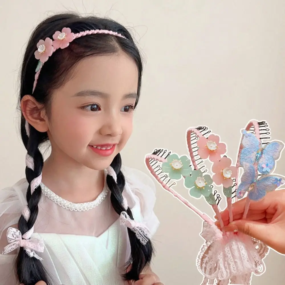 

Floral Children Streamer Headbands Sweet Korean Style HeadWear Teethed Braided Hair Hoop Butterfly Ribbon Hair Band Kids
