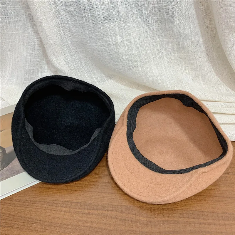 Autumn Winter Wool Beret Hats For Women Men Front Back Two Ways To Wear Short Brim Flat Roof Warm Unisex beret hat woolen beret wool caps
