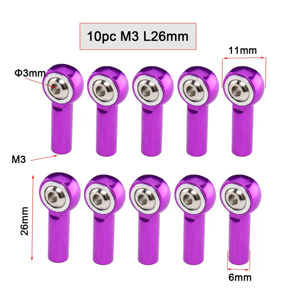 10PCS Aluminum Alloy M3 Link Rod End Ball L18mm/20mm/26mm Metal Rod End Ball For Rc Boat Airplane RC Crawler Car Truck Buggy image 10