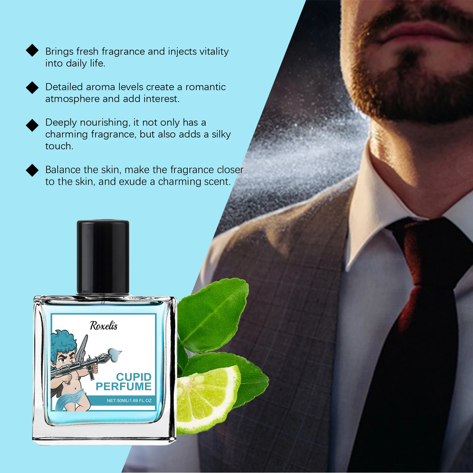 Roxelis 50ml Cupid Glamour Perfume Men Pheromone Fragrance Long Lasting Gentlemen Festival Couple Gifts Cologne Charming Perfume