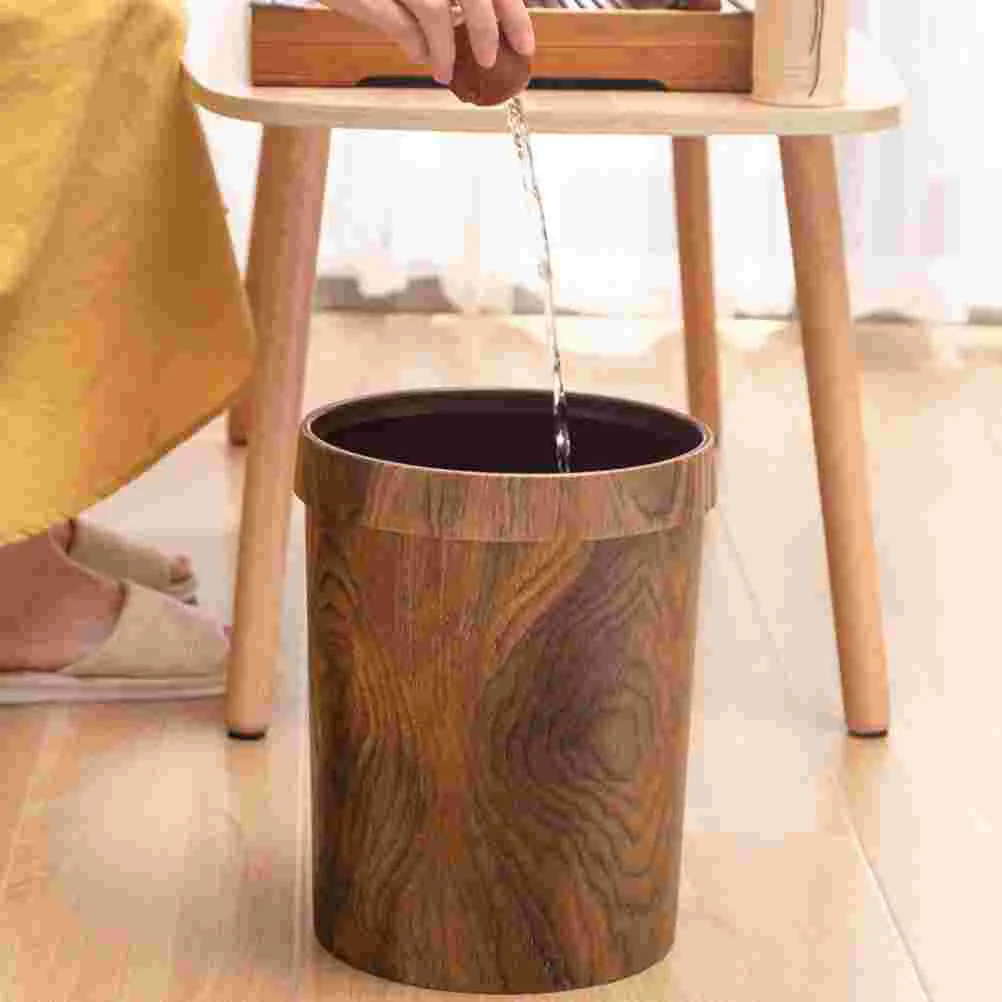 

Retro Trash Bucket Imitation Wood Grain Trash Can Creative Trash Bucket Kitchen Toilet Garbage Can With Pressure Ring
