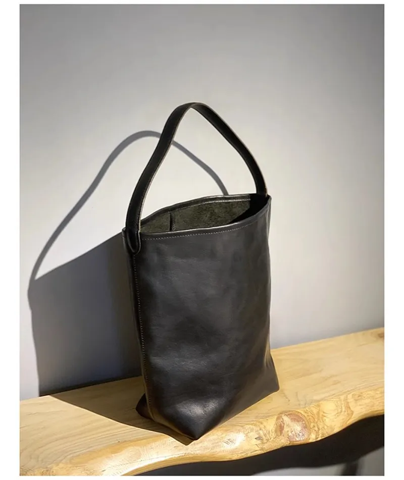 PNDME einfache lässige hochwertige echtes Leder Damen Eimertasche Outdoor Designer Luxus natürliche weiche Rindsleder Umhängetasche – Detail 29