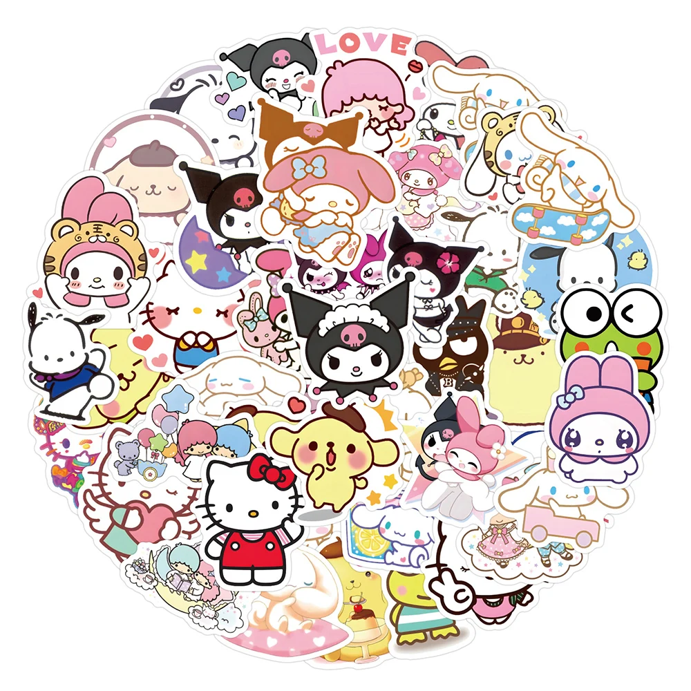 

10/30/50/100pcs Mix Kawaii Sanrio Stickers Hello Kitty Kuromi Decal Laptop Scrapbook Phone Diary Anime Cartoon Kids Toys Sticker