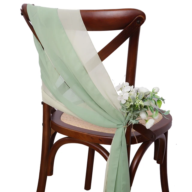 Ceinturage de Chaise en Mousseline de Soie Verte, Couvre-Chaise avec Ruban, 17x275cm, Décoration pour Allée, ixde Mariage, 12 Pièces 2