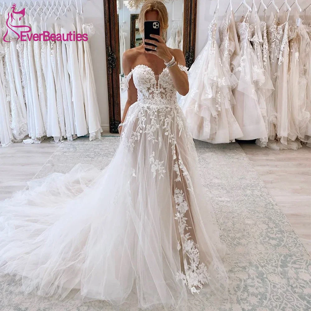 

Lace Wedding Dresses for Woman Tulle Lace Appliques Beach Vestido De Noiva Plus Size Off the Shoulder Robe De Mariée