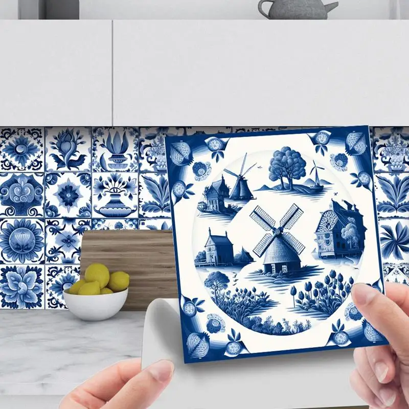 24pcs Waterproof Portuguese Blue Pattern Bathroom Kitchen Living Room Home Decor Portuguese Style Tiles Wall Stickers wall stickers