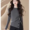 Autumn Winter Fashion Simple Knit O-neck Sweaters Women's Vintage Chic Asymmetrical Pullovers Office Lady Elastic Slim Solid Top 2