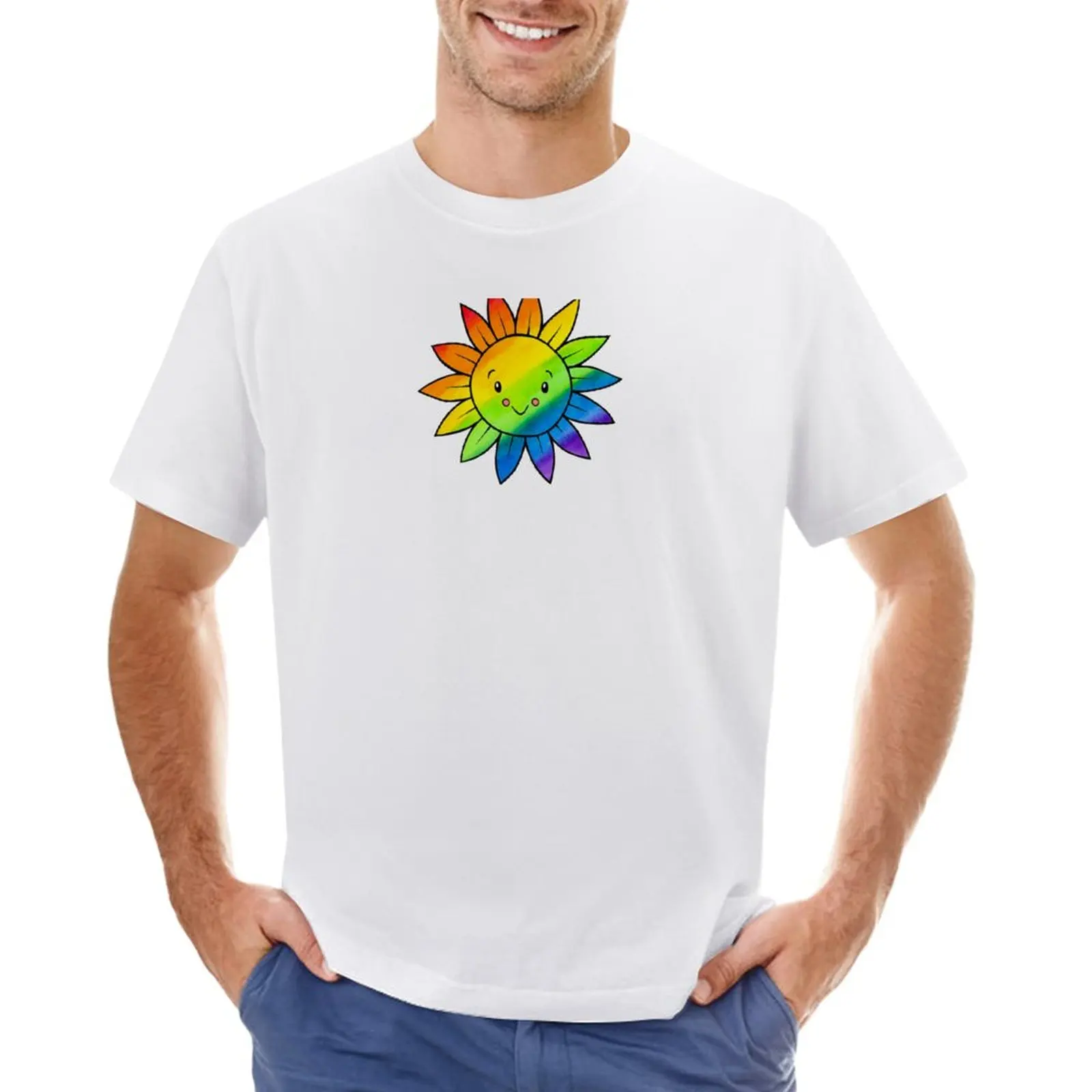 

Rainbow Sunflower - Pembina Valley Pride (by Sarah Neville) T-Shirt quick drying oversizeds anime men clothes