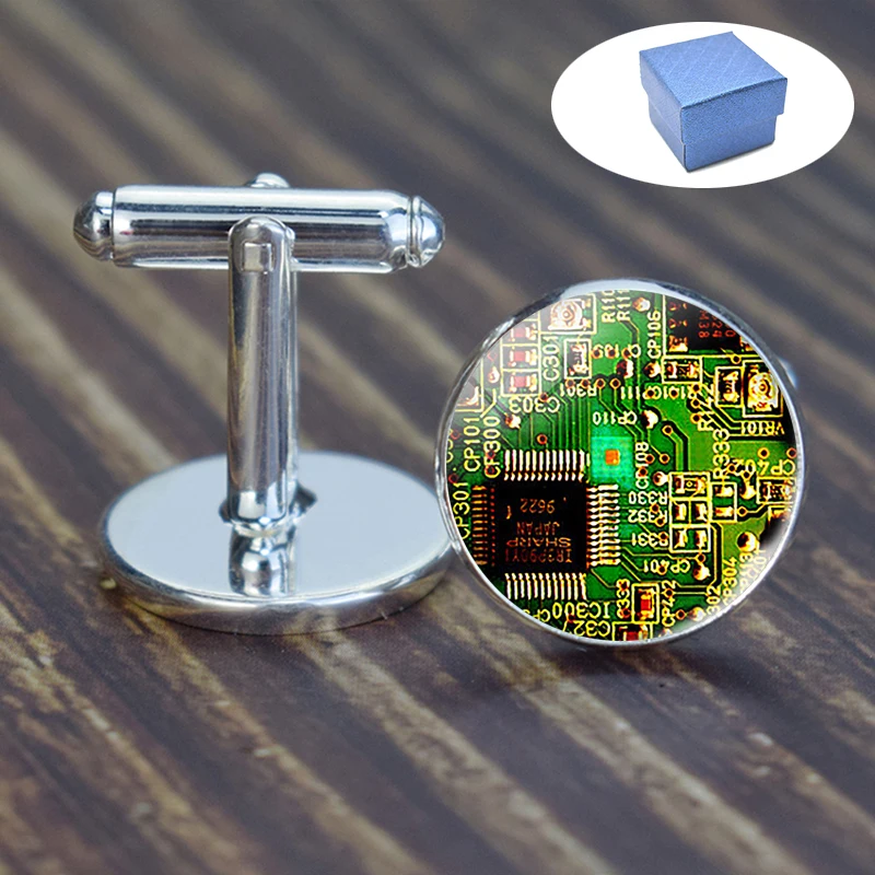 1 Pair Circuit Board Picture Cufflinks Computer Geek Cufflinks Men Fashion Metal Wedding Cufflinks Nerd Geek Gift