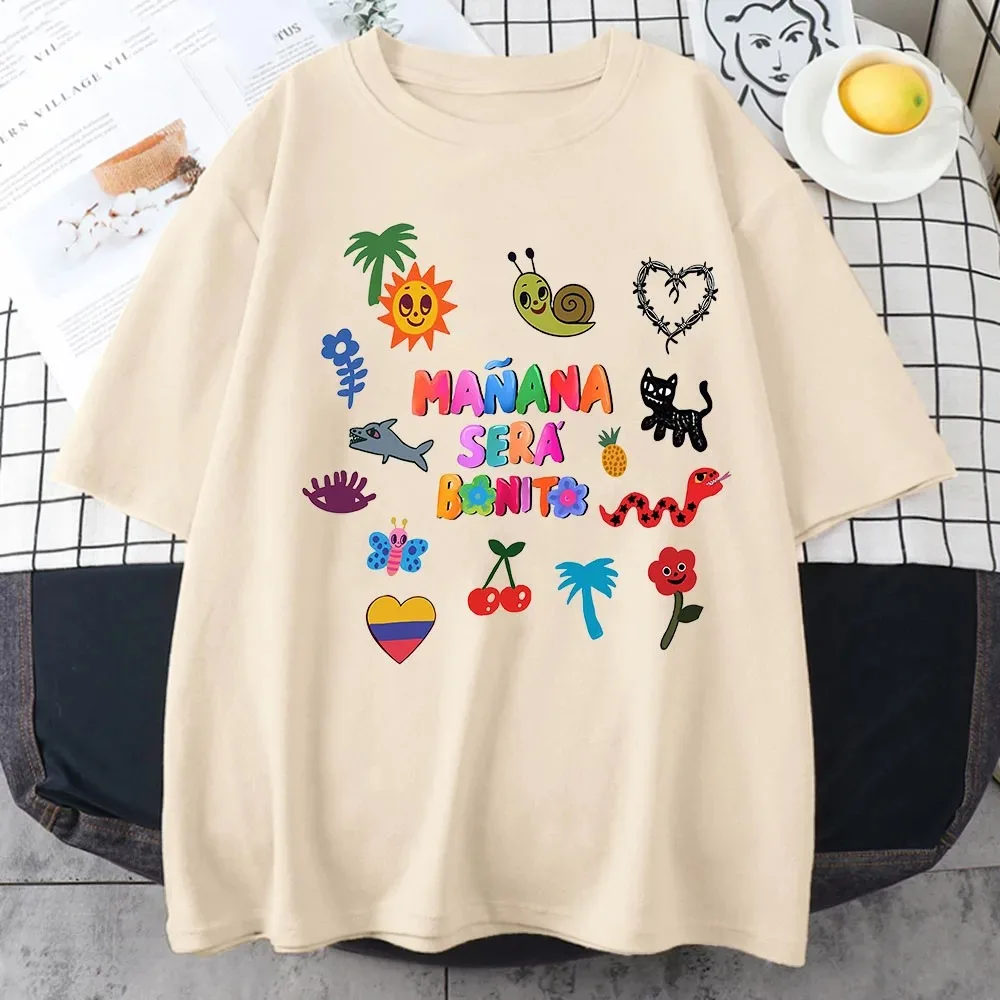 Camiseta de algodão manga curta masculina, moda casual, roupas grandes, Karol G Manana Sera Bonito, cantora musical, 2024