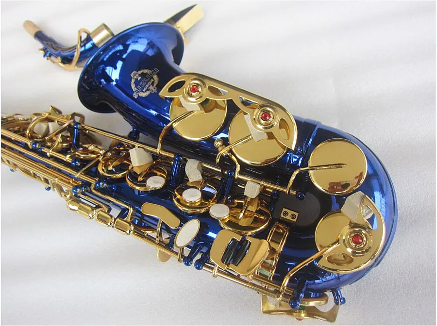 New Alto Saxophone Eb brass Unique Blue gold key Carved Surface E Flat Instrument Sax With Case