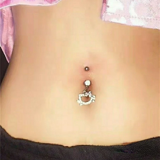 European and American Hot Girl Hello Kitty Zircon Navel Stud Kawaii Sexy  Girl Decorations Belly Ring