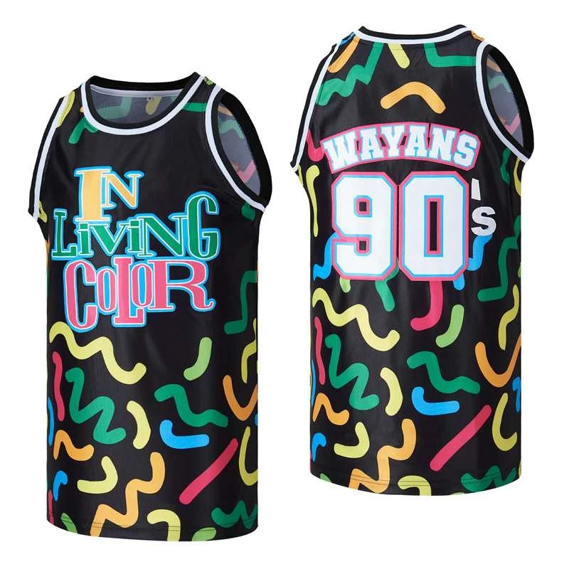 

BG basketball jersey IN LIVING COLOR 90 WAYANS Jerseys Embroidery sewing printing Outdoor sportswear Hip-hop summer blue jerseys