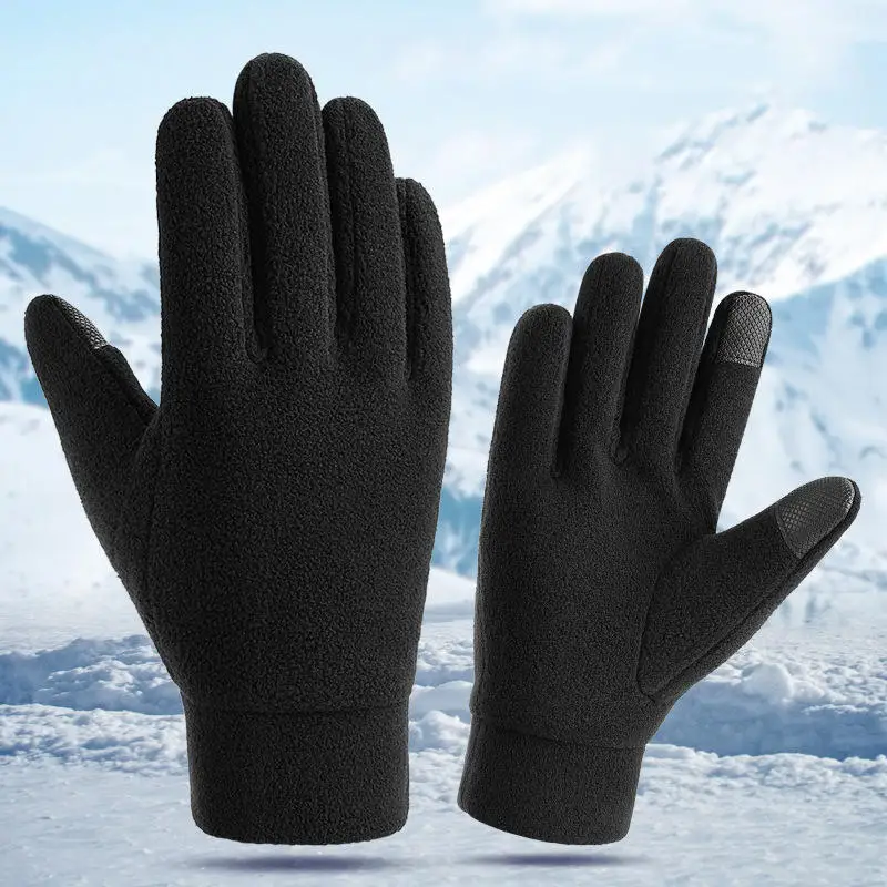 Winter Warm Gloves with Double-layer Polar Fleece Thickened Anti Cold Properties Touch Screen Men Women Driving Cycling Gloves
