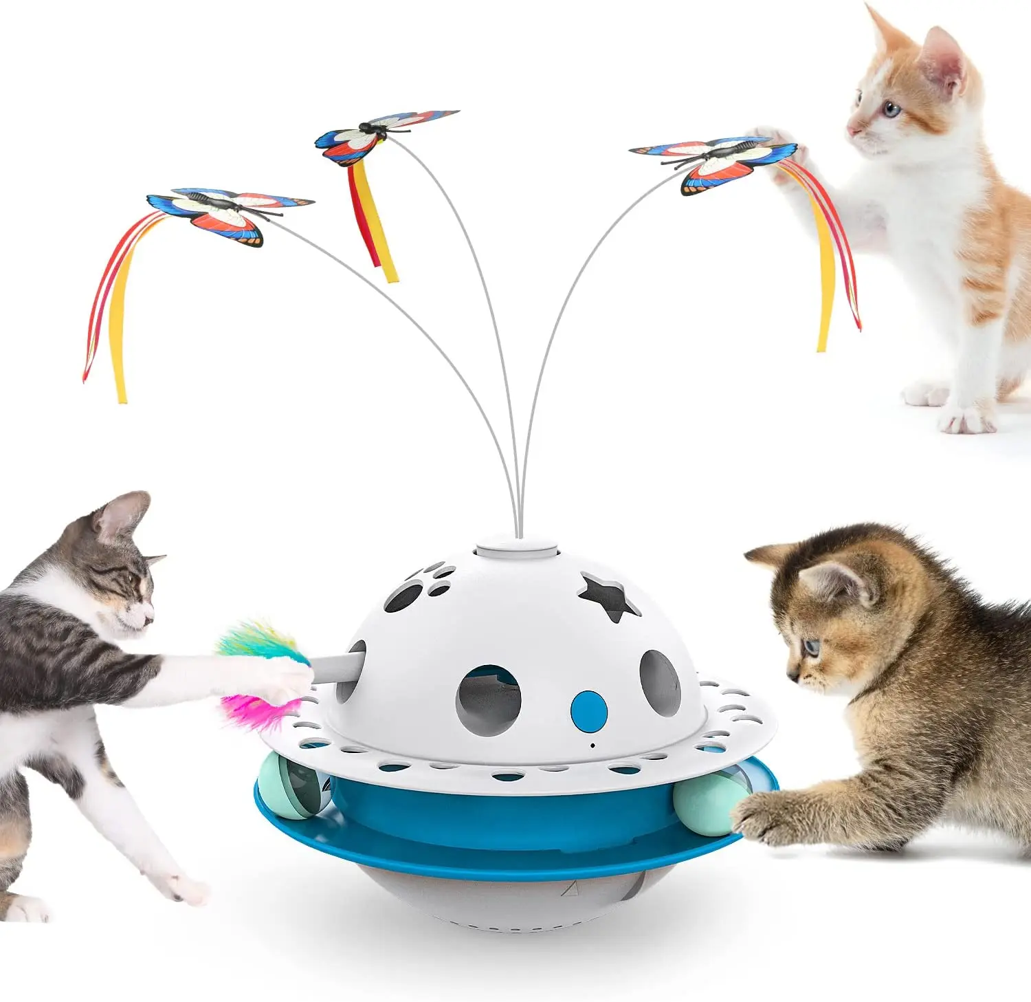 

Electric Cat Toys with Roller Tracks Ball Automatic Rotating Butterfly Feather Exercise Funny Interactive Teaser Kitten Toys