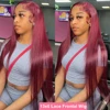 Burgundy Straight 13x6 HD Lace Frontal Wigs Human Hair 30 40 42 Inch 99j Red Colored 13x4 Transparent Lace Front Human Hair Wigs 4