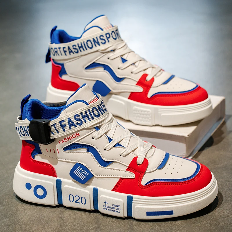 Mens Board Shoes 2025 New High Top Thick Sole Cosy Anti Slip Sports Shoes Flat Leather Comfortable Outdoor Walking Shoes for Men