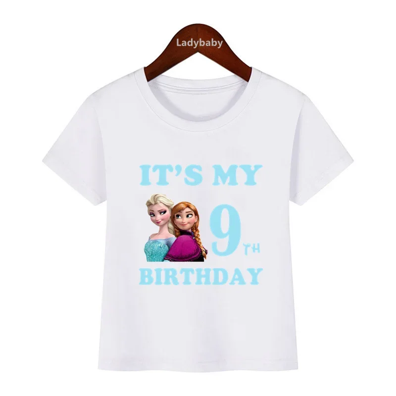 thumbnail image 1 of Camiseta de algodón con estampado de princesas Elsa y Anna de Disney Frozen para niñas, ideal para cumpleaños de 1, 2, 3, 4, 5, 6, 7, 8 y 9 años, 1 of 5