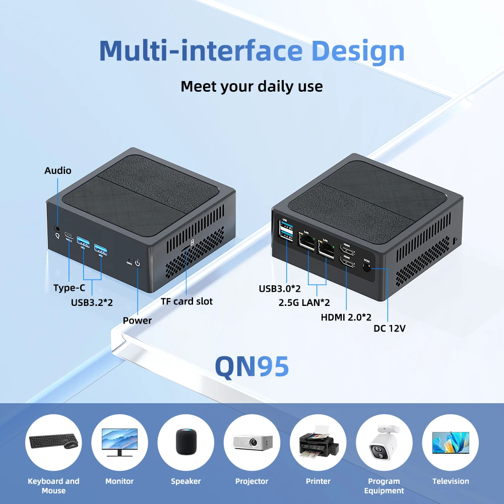 TexHoo Mini PC Intel Celeron N95 Desktop Gaming ComputerWIFI5 BT4.0 Wins 11 DDR4 PCIe3.0 Nvme SSD Triple Display Dual 1.0G LAN 2
