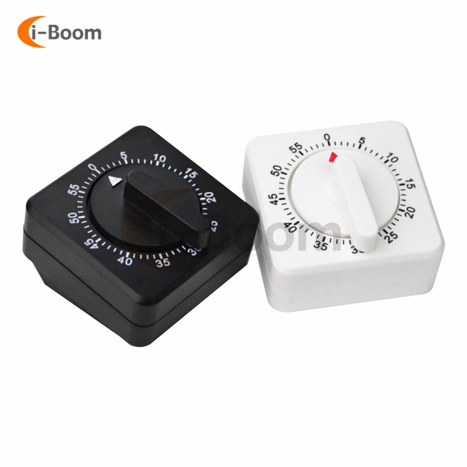 2 Timer Da Cucina Meccanici Quadrati - 60 Minuti, Conto Alla Rovescia, Allarme Forte, Senza Batterie, Colore Bianco - 4