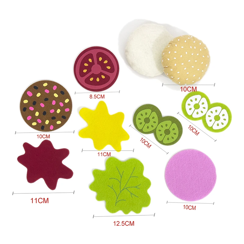 10pcs Felt Food Burger Food Set Soft Hamburger Pretend Play Toy Felt Hot dog Toys Children Kitchen Role Playing Christmas Gifts