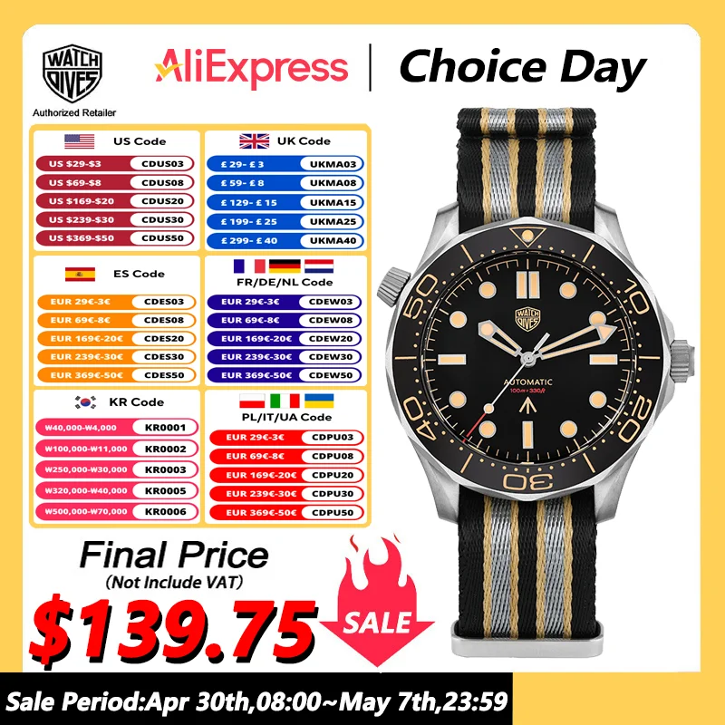 

Watchdives WD007 Automatic Watch NH35 Movement Watches Domed Sapphire Crystal with Clear AR Coating C3 Super Luminous Wristwatch