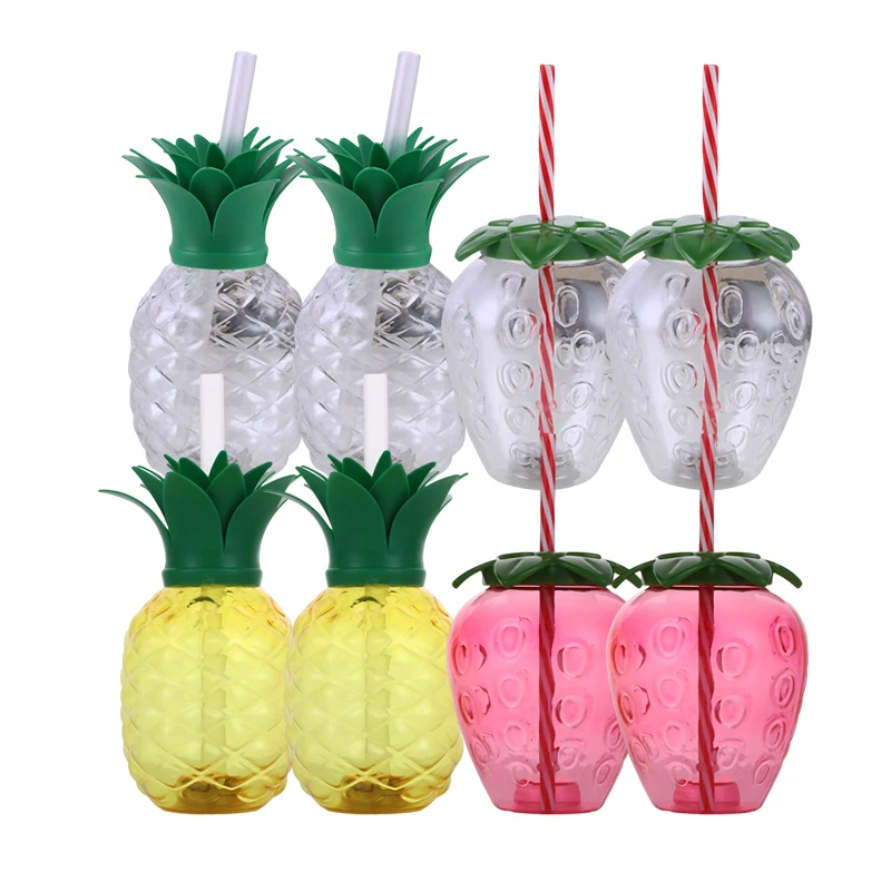 

Summer Hawaiian Party Pineapple Strawberry Cup with Straw Children Plastic Drinking Cup Flamingo Luau Birthday Party Decorations
