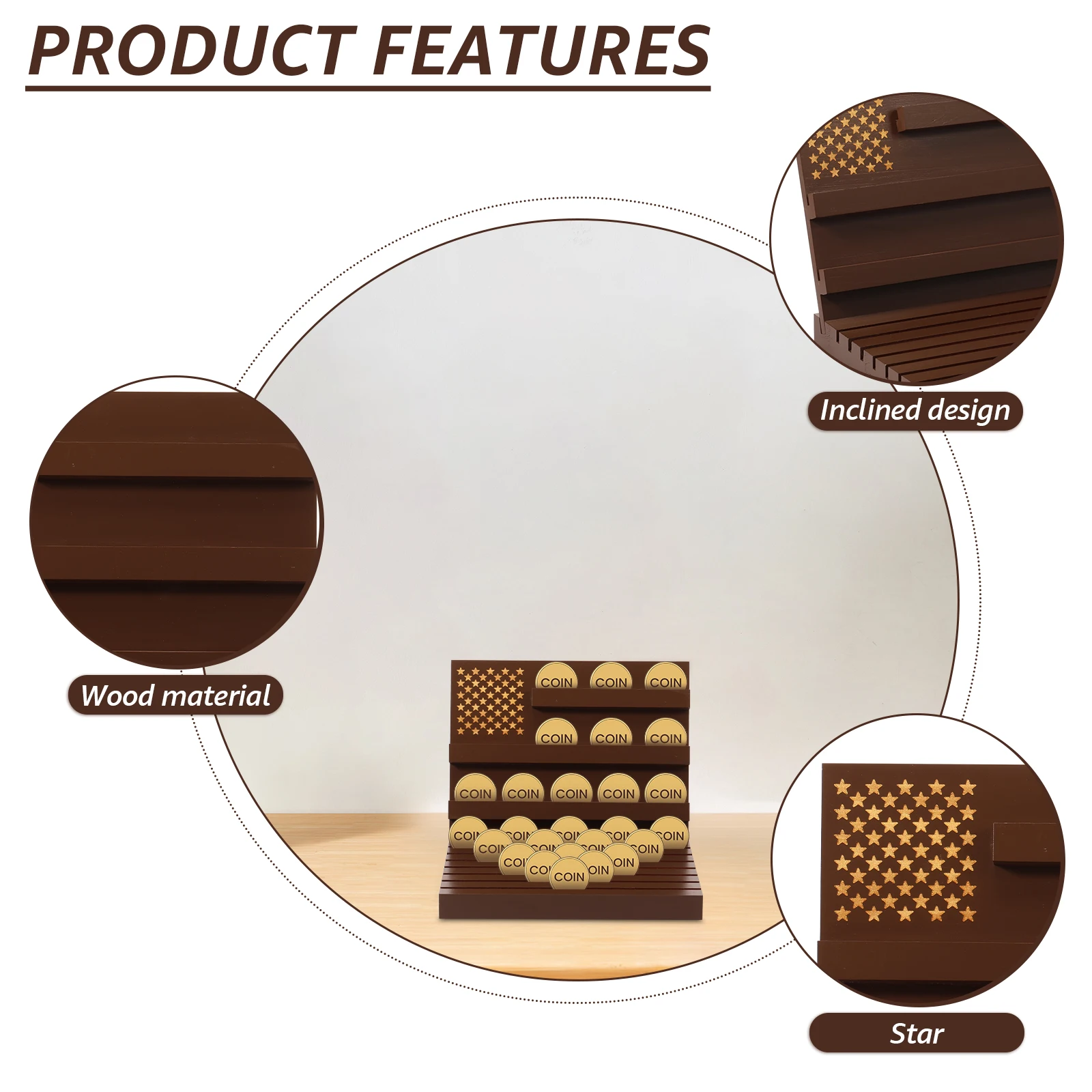 챌린지 코인 디스플레이 스탠드 나무 메달 홀더 아름다운 세련된 핀 디스플레이 스탠드 홈 오피스 장식을위한 다중 역할 스토리지  랙-Freehip.co.kr