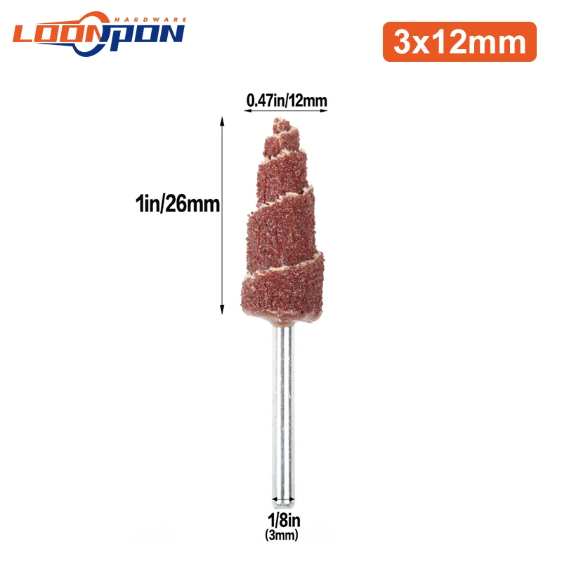 Loonpon-ferramenta Giratória de Lixar Cabeça de Moagem Lixa Haste de mm Forma de Cone Moagem Polimento 10 mm 12 mm - Image 3