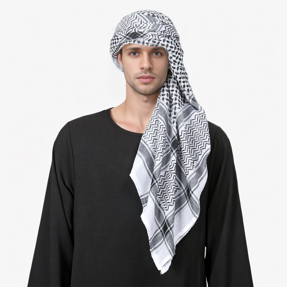 Arab Men Keffiyeh Scarf Headwear Tassels Hijab Islamic Foulard Print Square Scarf Arabic Turban Muslim Clothing Prayer Turbante