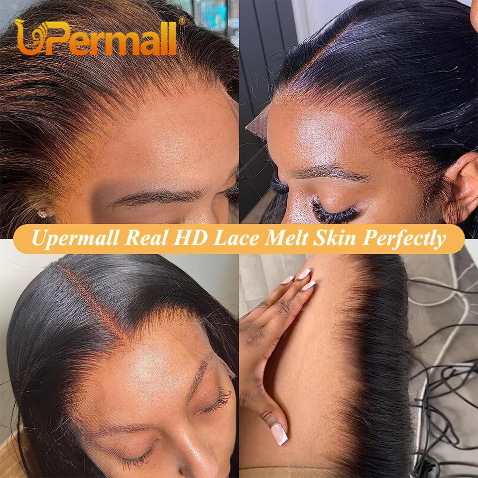 

Upermall HD 13x6 13x4 Lace Frontal Straight Pre Plucked 4X4 5x5 6x6 Swiss Full Closure Only Natural Black 100% Remy Human Hair