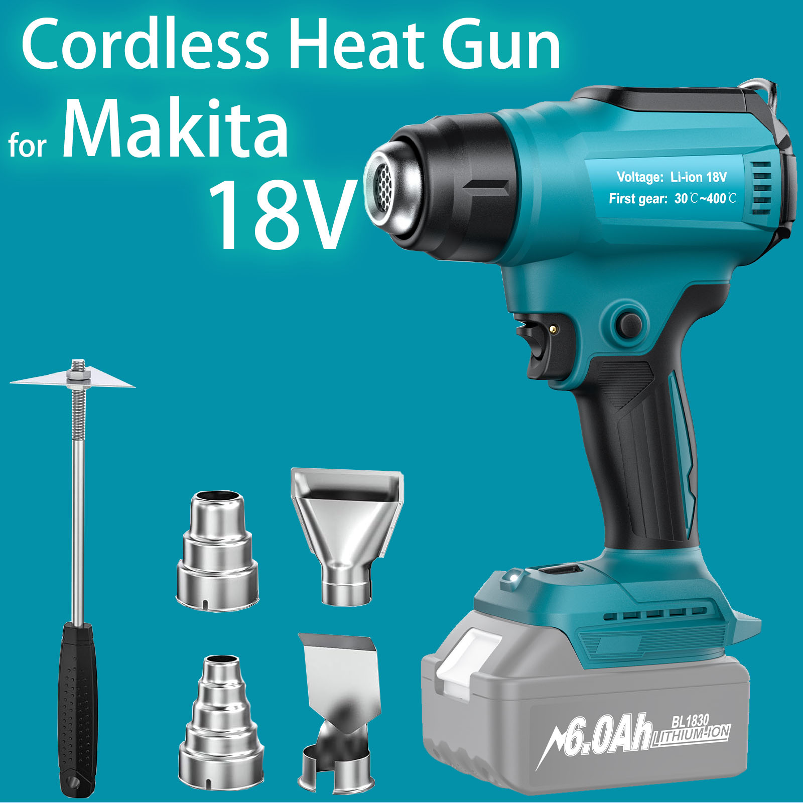 Cordless Heat Gun for makita 18v Battery, 350W Fast Heating Soldering Hot Air Gun 30â-550â air tempreature