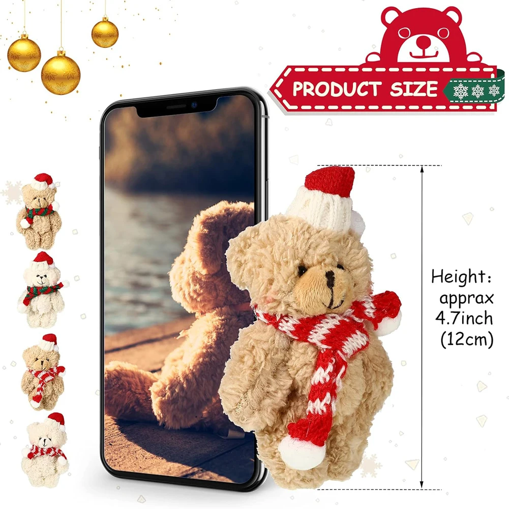 12 Stück Weihnachts-Mini-Stoffbären, große kleine Kuscheltiere, Schlüsselanhänger für Geburtstag, Weihnachten, Party, Dekorationen, Basteln – Detail 7