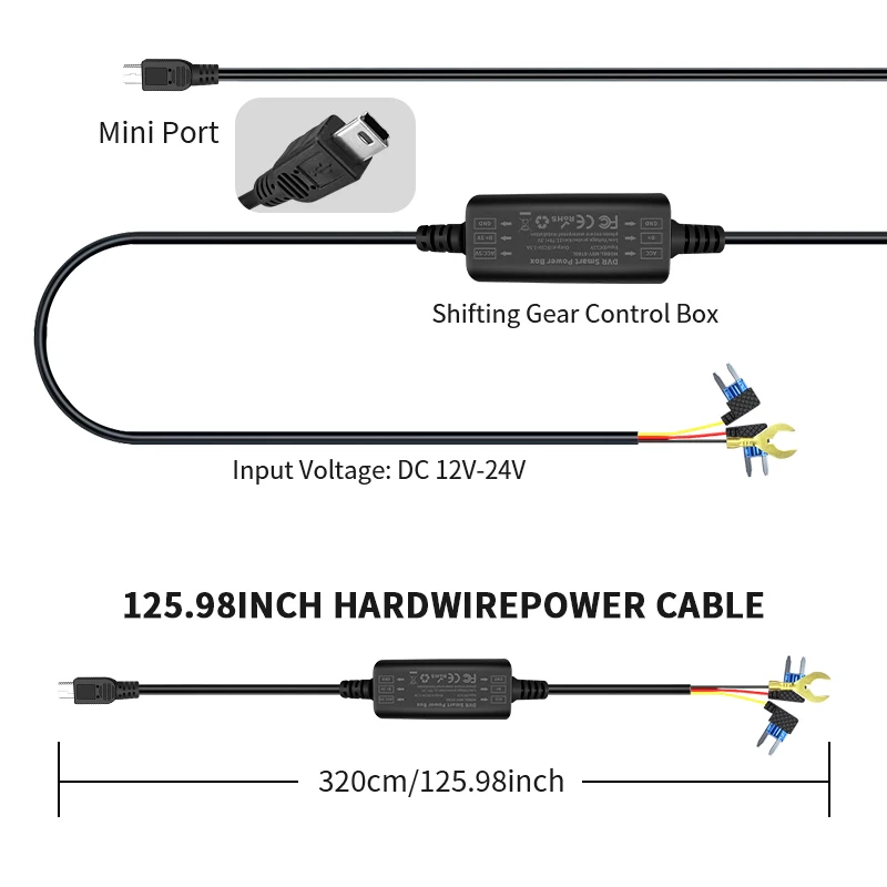 24H Parking Monitoring Step-Down Line GPS Mini USB/Type-C Adapter For All DVR DashCam 24H Parking Recording Register