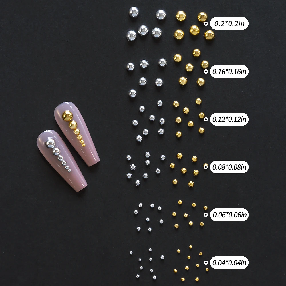 12 siatek Flatback Gold Silver Pearl Beads Nail Charms Round