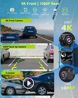 Caméra embarquée ESSGOO 10,26 pouces avec écran sans fil CarPlay, enregistreur vidéo 4K pour voiture, Android Auto, double objectif, Wifi, FM, AUX, Bluetooth, Type C, TF 4