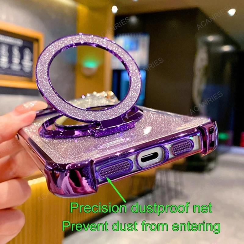 Four-Corner Anti-Shock Mirror Stand Phone Case with Plating Finish