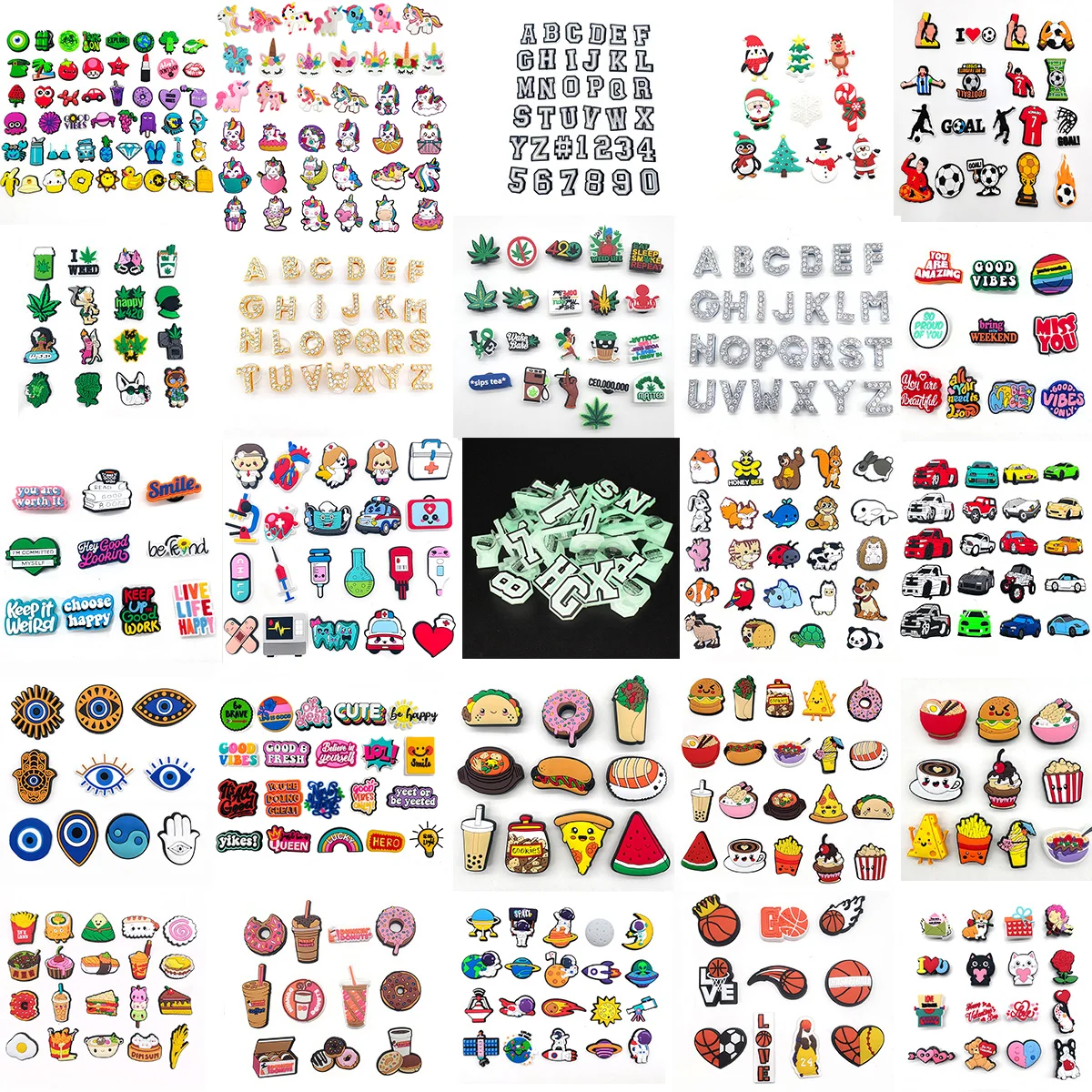 

25 Sets Kinds Shoe Croc Charms for Alphabet Animals Food Plants PVC Accessories Sandals Decorations Jibz For Kids Christmas Gift