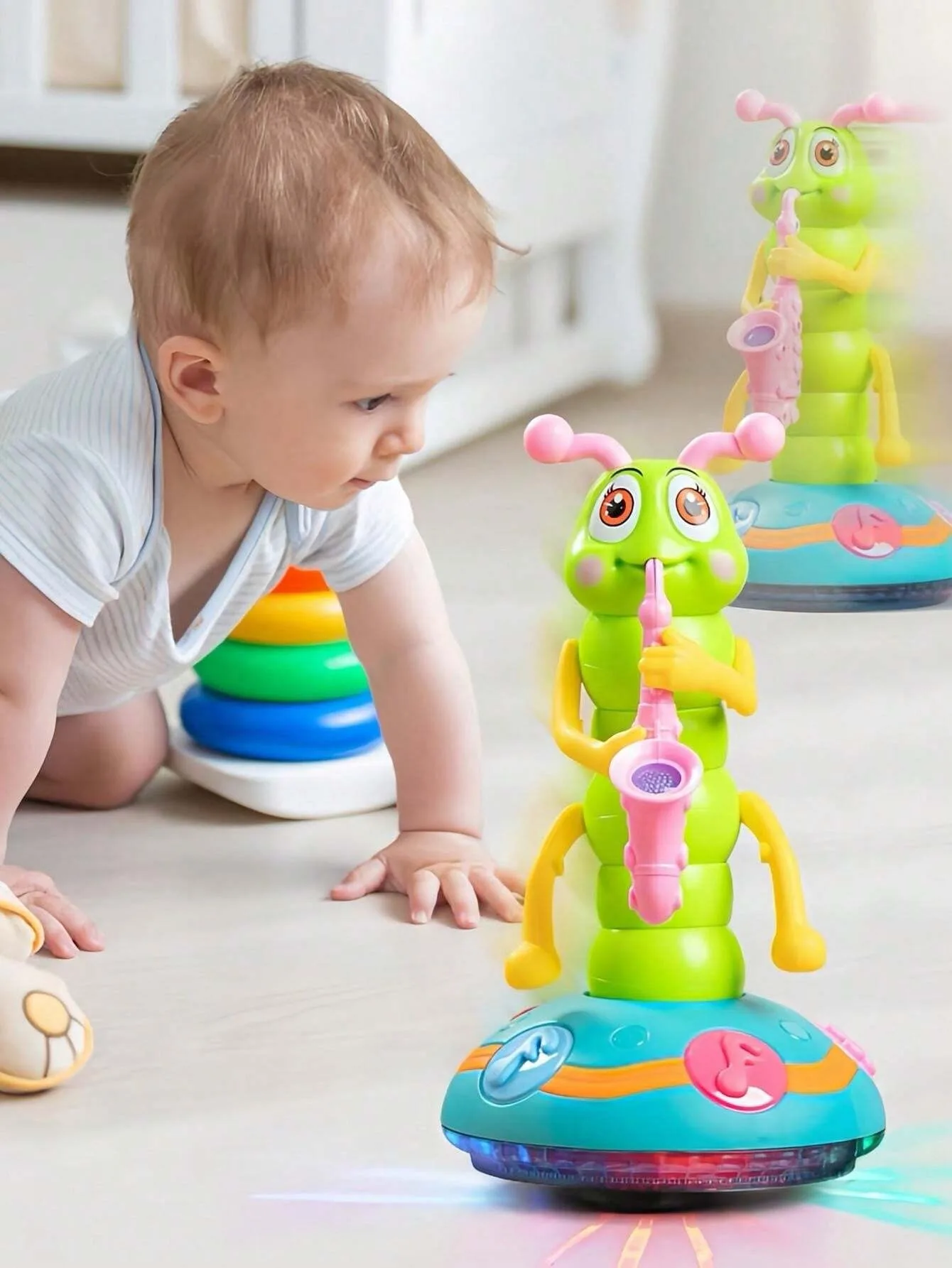Musical caterpillar toy measurements and colour information