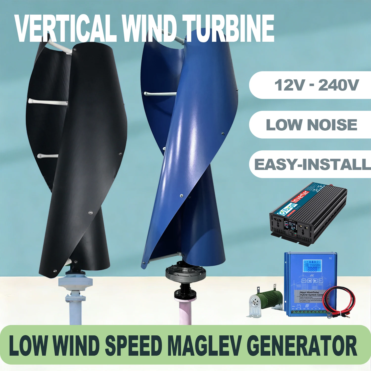 กังหันลมแนวตั้ง 30000W 20000W เครื่องกำเนิดไฟฟ้าแม่เหล็กถาวร 24V 48V 120V 220V กังหันลมแกนตั้ง 3 เฟส แบบไร้แกนกลาง 1